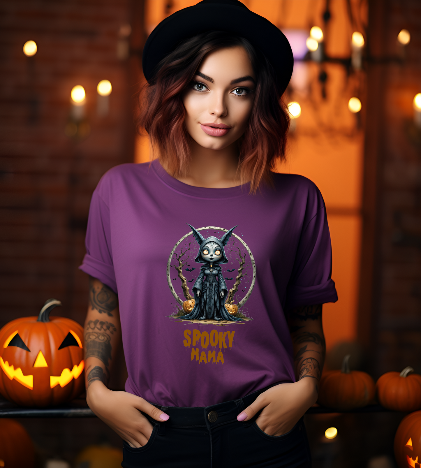 Spooky Mama Halloween Shirt – Gothic Cat Witch Graphic Tee – Bella Canvas 3001 Unisex
