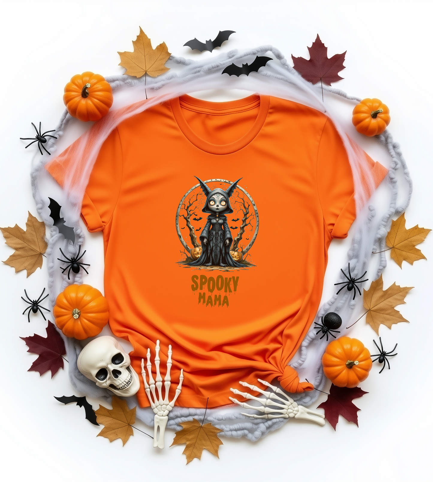 Spooky Mama Halloween Shirt – Gothic Cat Witch Graphic Tee – Bella Canvas 3001 Unisex