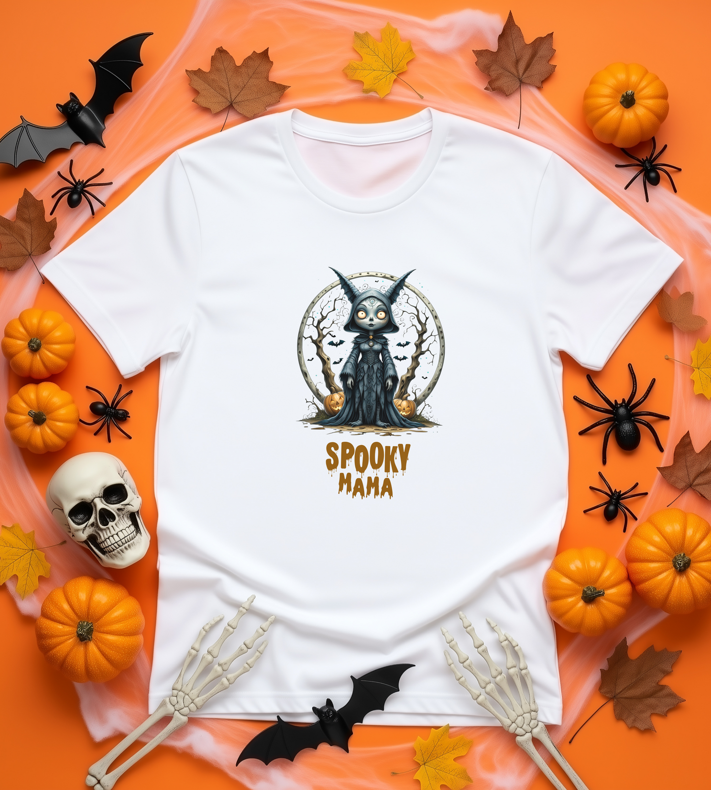 Spooky Mama Halloween Shirt – Gothic Cat Witch Graphic Tee – Bella Canvas 3001 Unisex