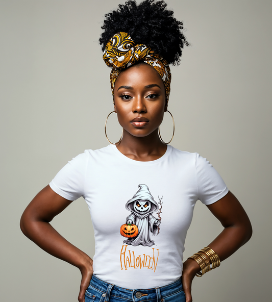 Halloween Ghost Shirt – Scary Pumpkin Graphic Tee – Bella Canvas 3001 – Spooky Unisex Halloween T-Shirt for Women Men