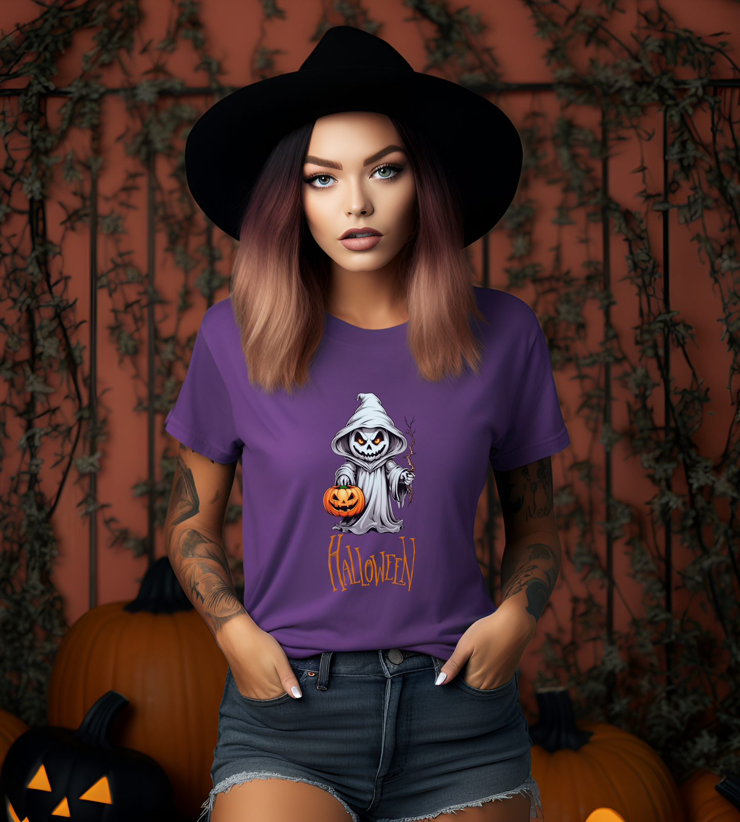 Halloween Ghost Shirt – Scary Pumpkin Graphic Tee – Bella Canvas 3001 – Spooky Unisex Halloween T-Shirt for Women Men