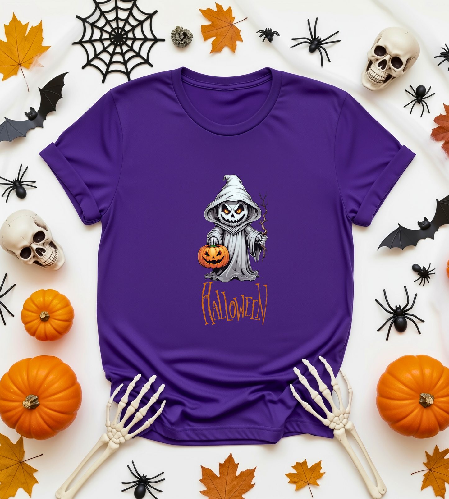Halloween Ghost Shirt – Scary Pumpkin Graphic Tee – Bella Canvas 3001 – Spooky Unisex Halloween T-Shirt for Women Men