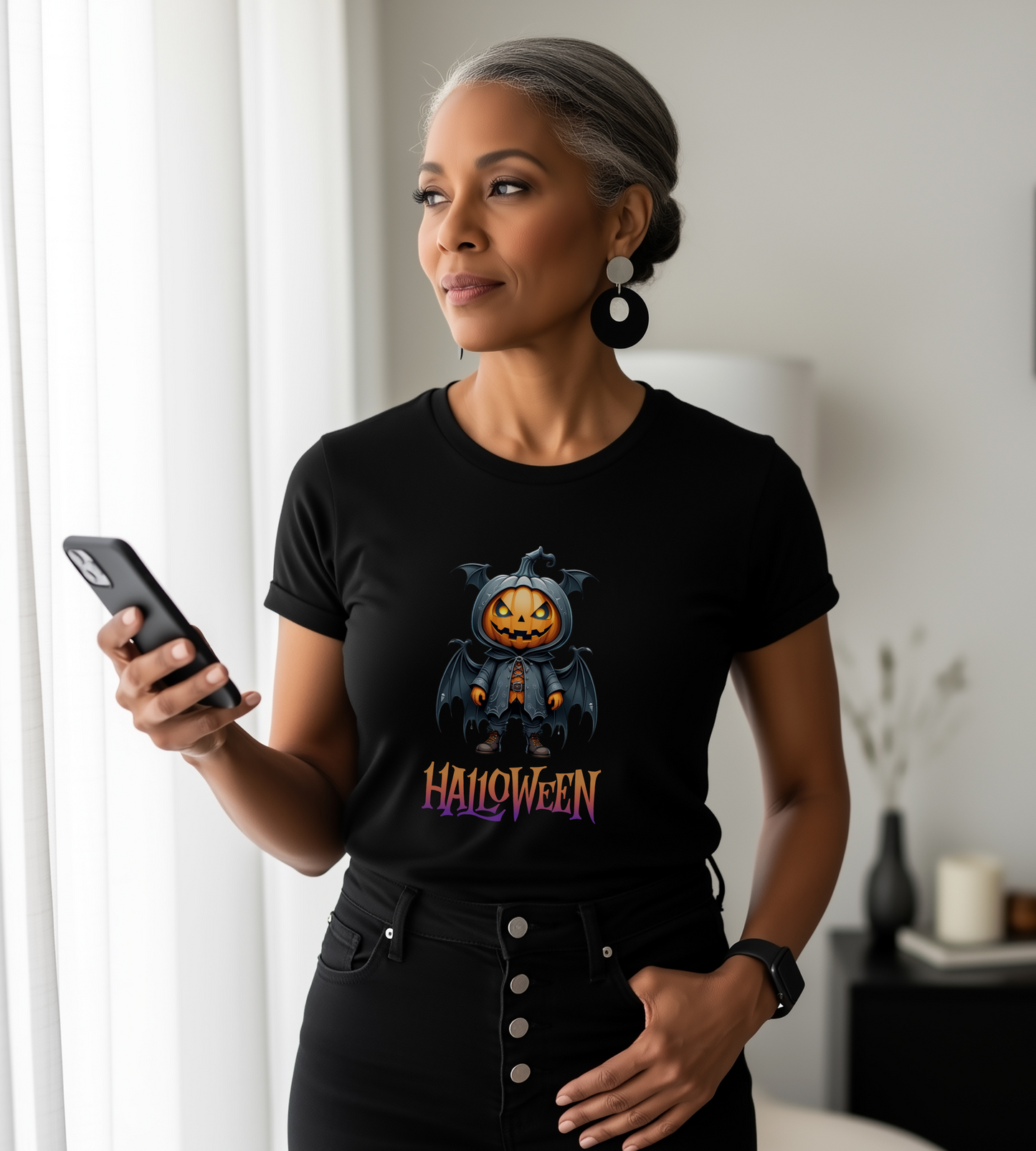 Halloween Pumpkin Bat Shirt – Spooky Jack O’Lantern Graphic Tee – Bella Canvas 3001 – Unisex Halloween T-Shirt for Women Men