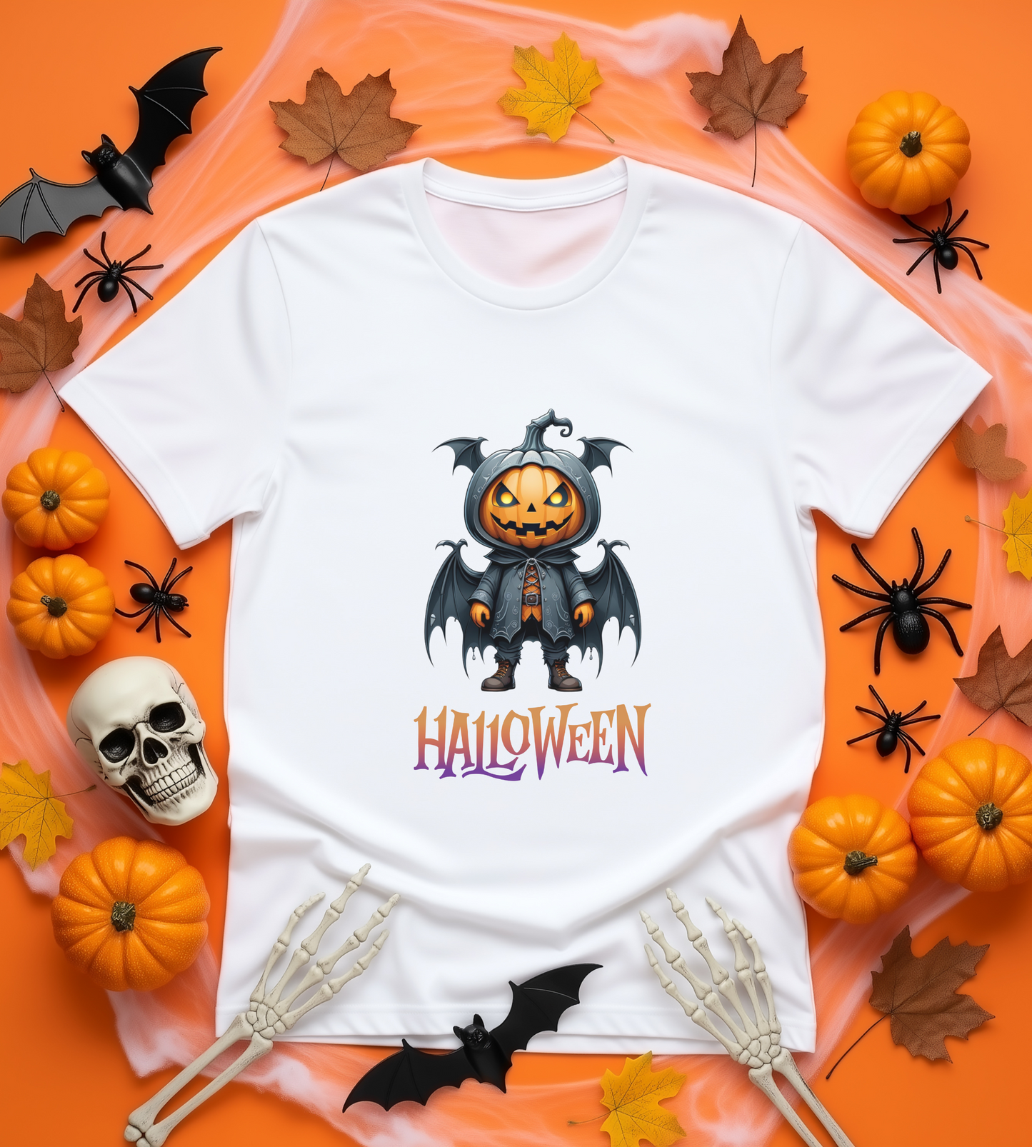 Halloween Pumpkin Bat Shirt – Spooky Jack O’Lantern Graphic Tee – Bella Canvas 3001 – Unisex Halloween T-Shirt for Women Men