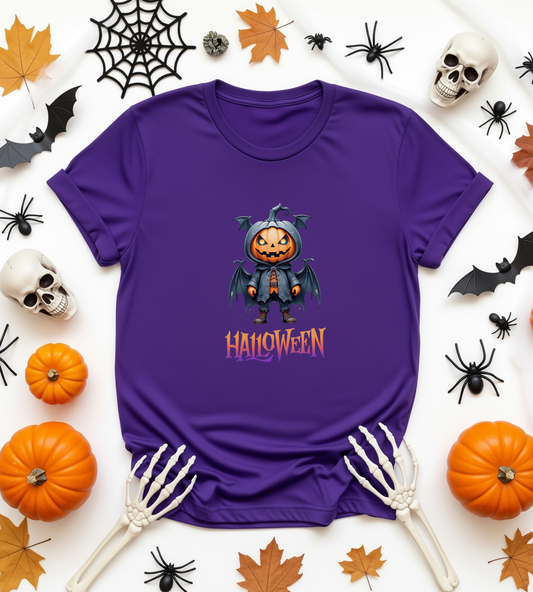 Halloween Pumpkin Bat Shirt – Spooky Jack O’Lantern Graphic Tee – Bella Canvas 3001 – Unisex Halloween T-Shirt for Women Men