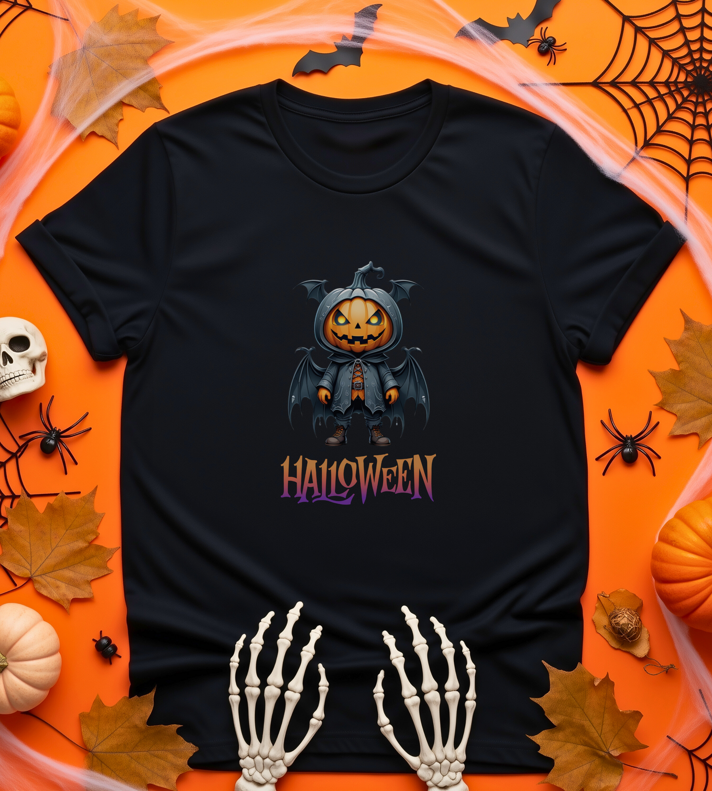 Halloween Pumpkin Bat Shirt – Spooky Jack O’Lantern Graphic Tee – Bella Canvas 3001 – Unisex Halloween T-Shirt for Women Men