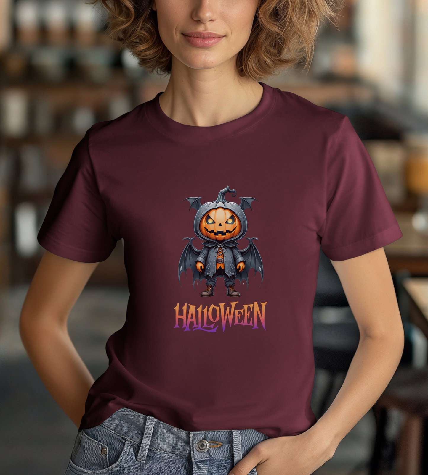 Halloween Pumpkin Bat Shirt – Spooky Jack O’Lantern Graphic Tee – Bella Canvas 3001 – Unisex Halloween T-Shirt for Women Men
