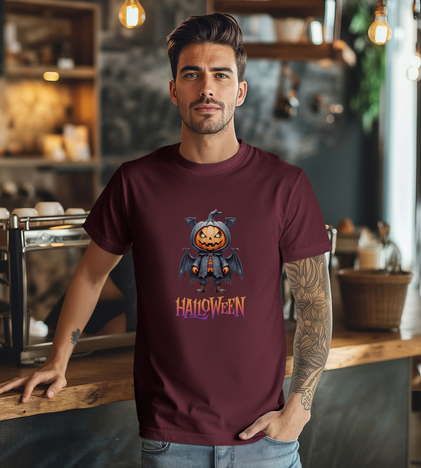 Halloween Pumpkin Bat Shirt – Spooky Jack O’Lantern Graphic Tee – Bella Canvas 3001 – Unisex Halloween T-Shirt for Women Men