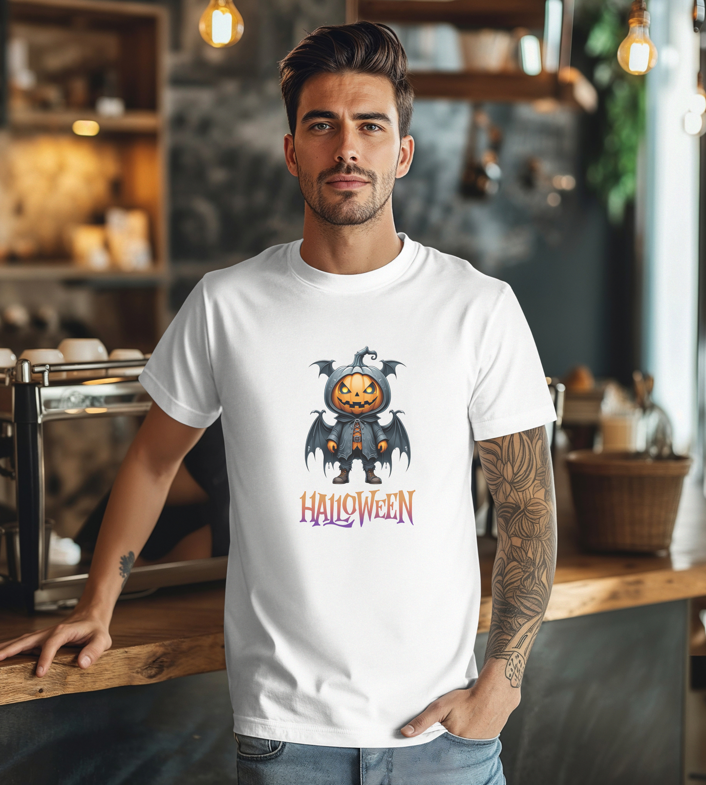 Halloween Pumpkin Bat Shirt – Spooky Jack O’Lantern Graphic Tee – Bella Canvas 3001 – Unisex Halloween T-Shirt for Women Men