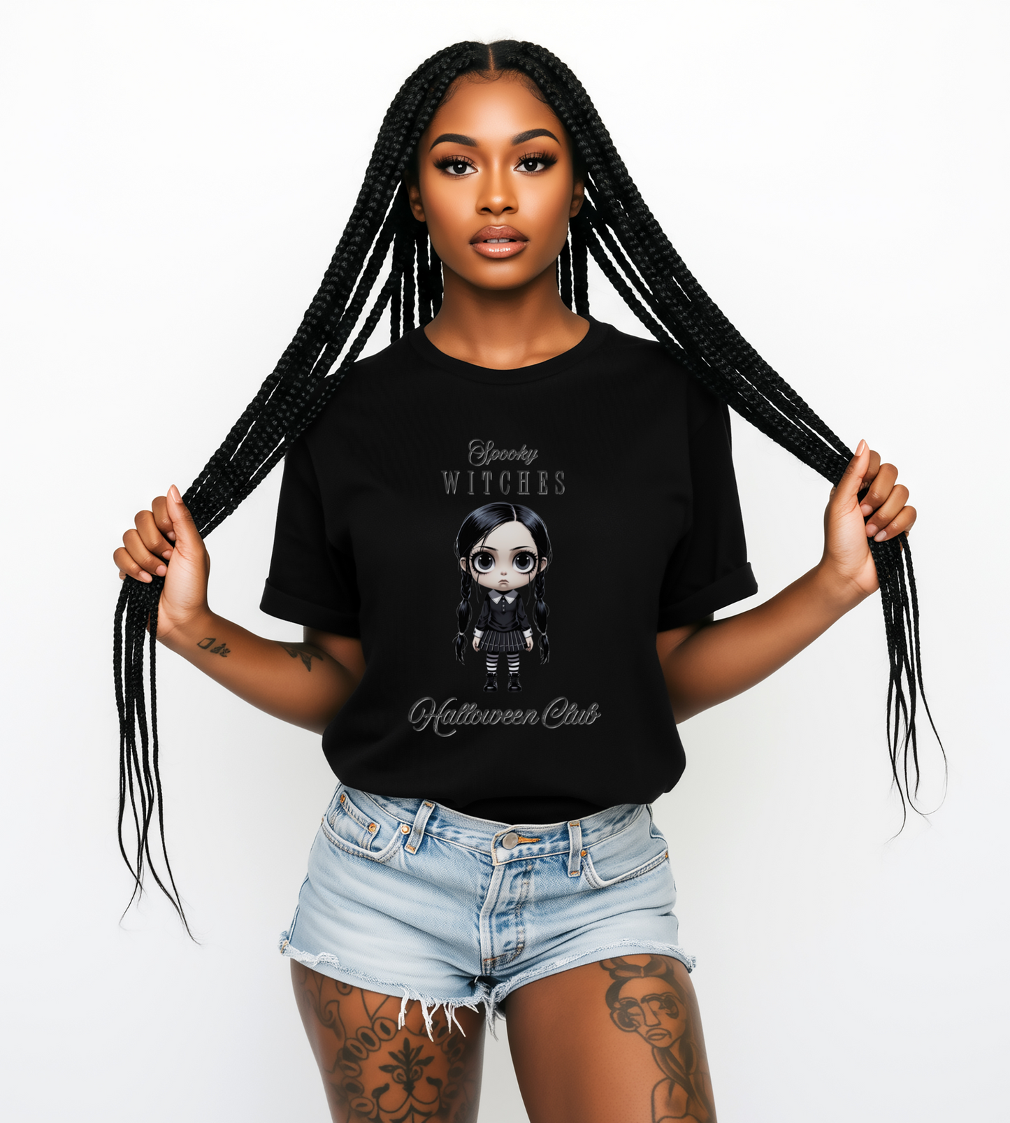 Spooky Witches Halloween Club Shirt – Gothic Wednesday Addams Inspired Tee – Bella Canvas 3001 – Unisex Spooky Halloween T-Shirt
