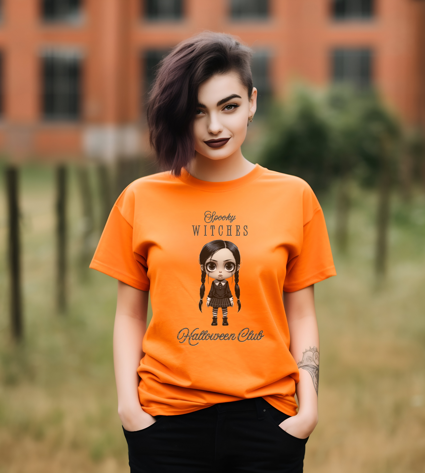 Spooky Witches Halloween Club Shirt – Gothic Wednesday Addams Inspired Tee – Bella Canvas 3001 – Unisex Spooky Halloween T-Shirt
