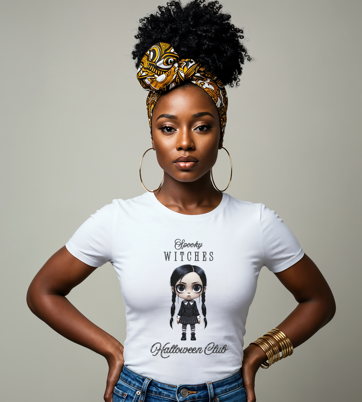 Spooky Witches Halloween Club Shirt – Gothic Wednesday Addams Inspired Tee – Bella Canvas 3001 – Unisex Spooky Halloween T-Shirt