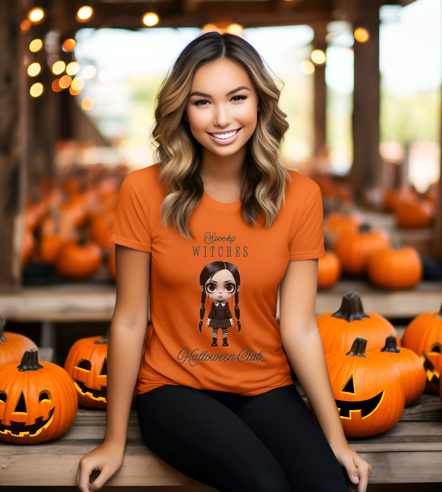 Spooky Witches Halloween Club Shirt – Gothic Wednesday Addams Inspired Tee – Bella Canvas 3001 – Unisex Spooky Halloween T-Shirt