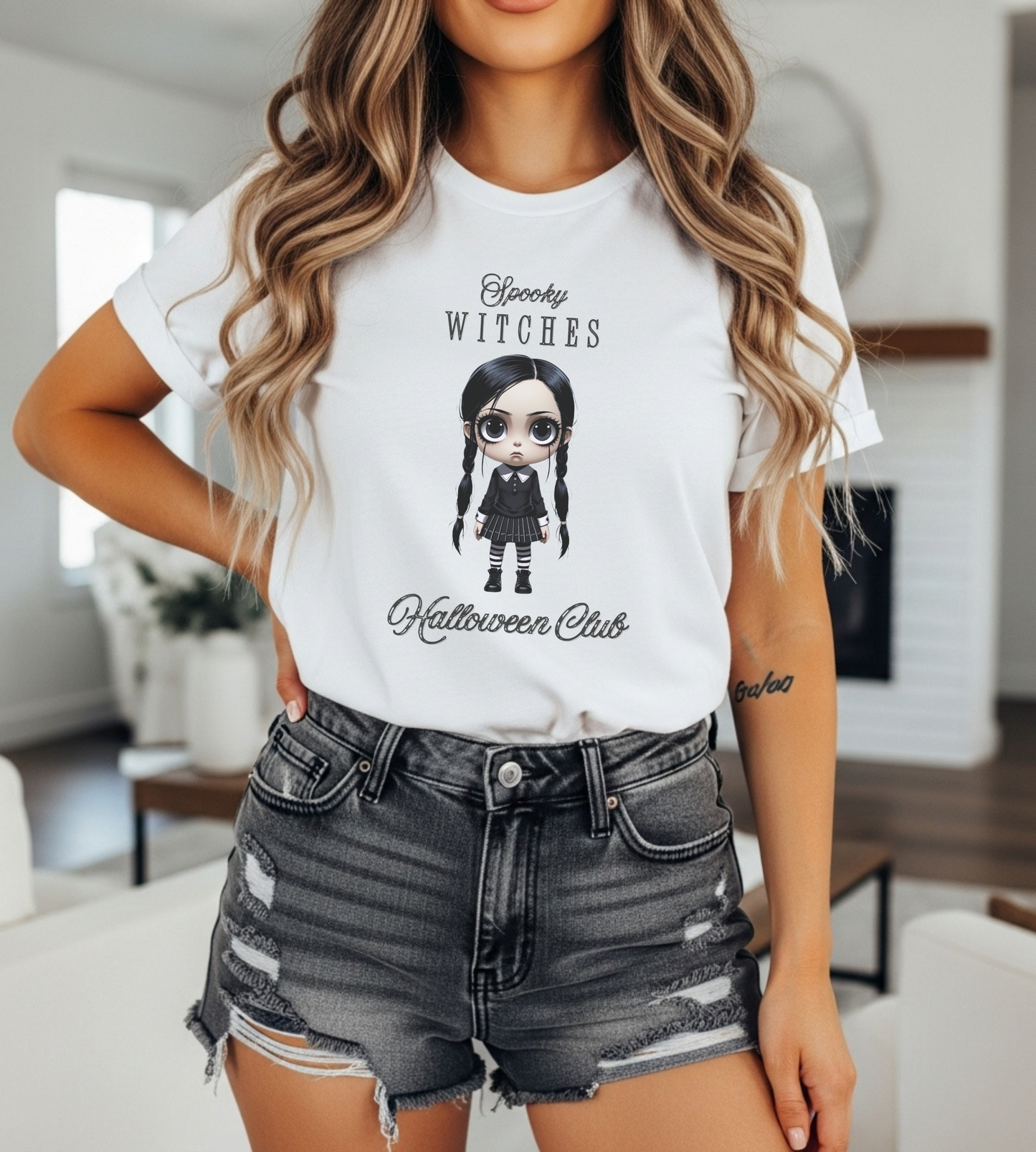 Spooky Witches Halloween Club Shirt – Gothic Wednesday Addams Inspired Tee – Bella Canvas 3001 – Unisex Spooky Halloween T-Shirt