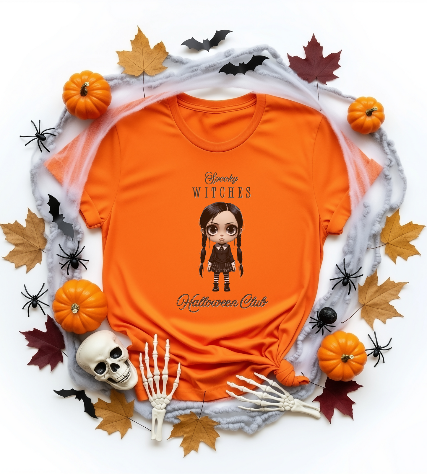 Spooky Witches Halloween Club Shirt – Gothic Wednesday Addams Inspired Tee – Bella Canvas 3001 – Unisex Spooky Halloween T-Shirt
