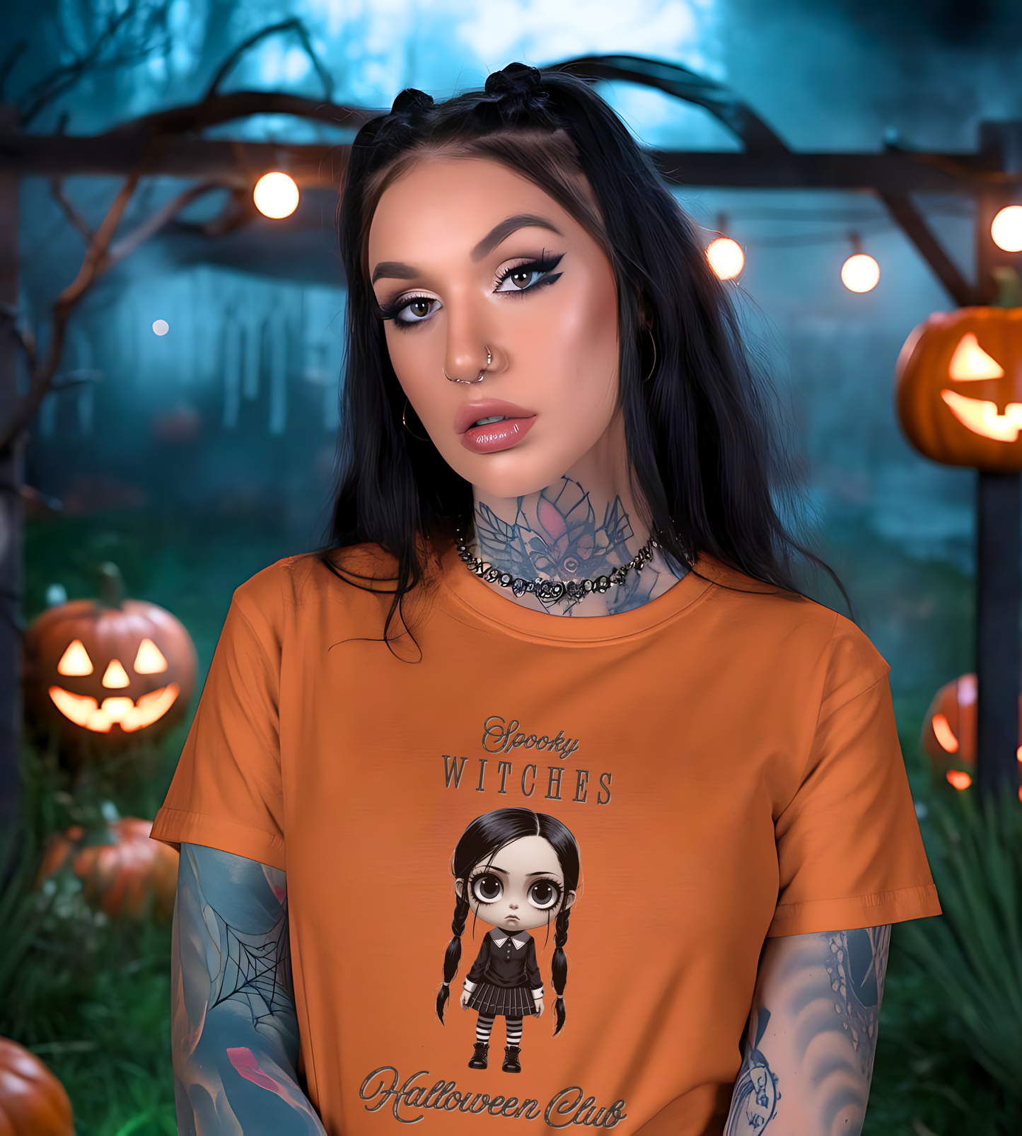 Spooky Witches Halloween Club Shirt – Gothic Wednesday Addams Inspired Tee – Bella Canvas 3001 – Unisex Spooky Halloween T-Shirt