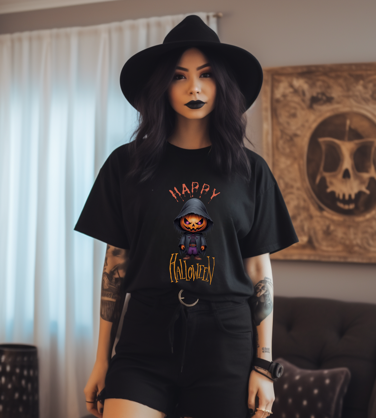 Happy Halloween Pumpkin Head Shirt – Spooky Jack O’Lantern Graphic Tee – Bella Canvas 3001 Unisex T-Shirt