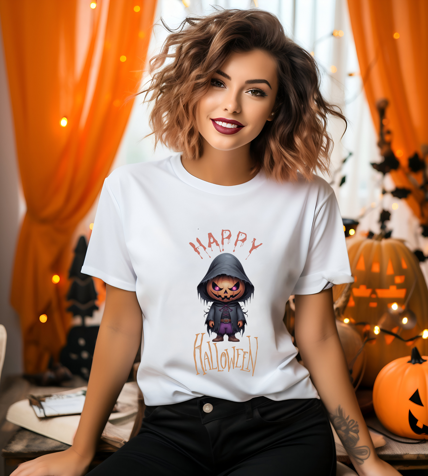 Happy Halloween Pumpkin Head Shirt – Spooky Jack O’Lantern Graphic Tee – Bella Canvas 3001 Unisex T-Shirt