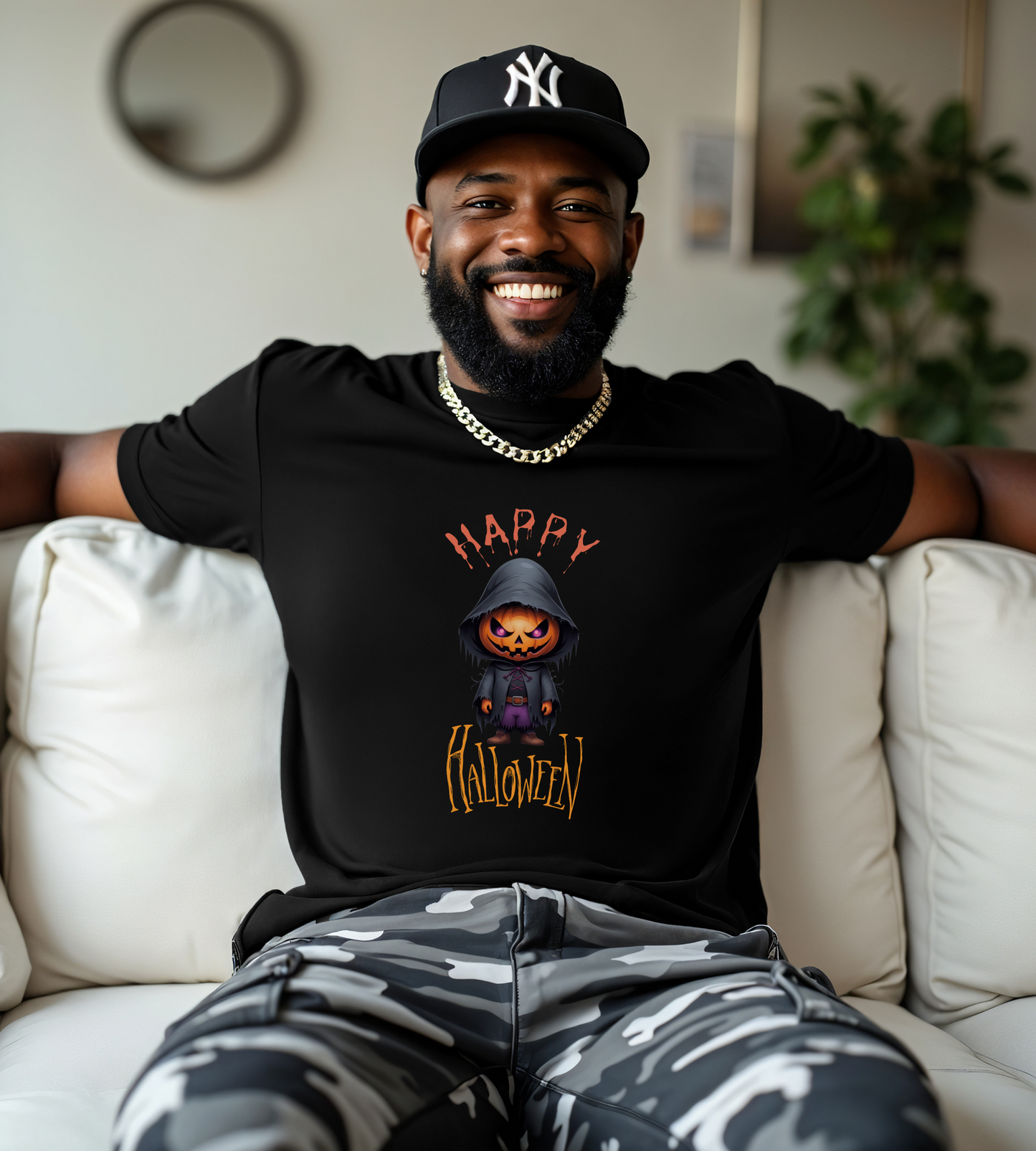 Happy Halloween Pumpkin Head Shirt – Spooky Jack O’Lantern Graphic Tee – Bella Canvas 3001 Unisex T-Shirt