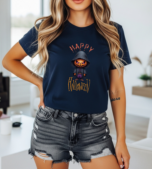 Happy Halloween Pumpkin Head Shirt – Spooky Jack O’Lantern Graphic Tee – Bella Canvas 3001 Unisex T-Shirt