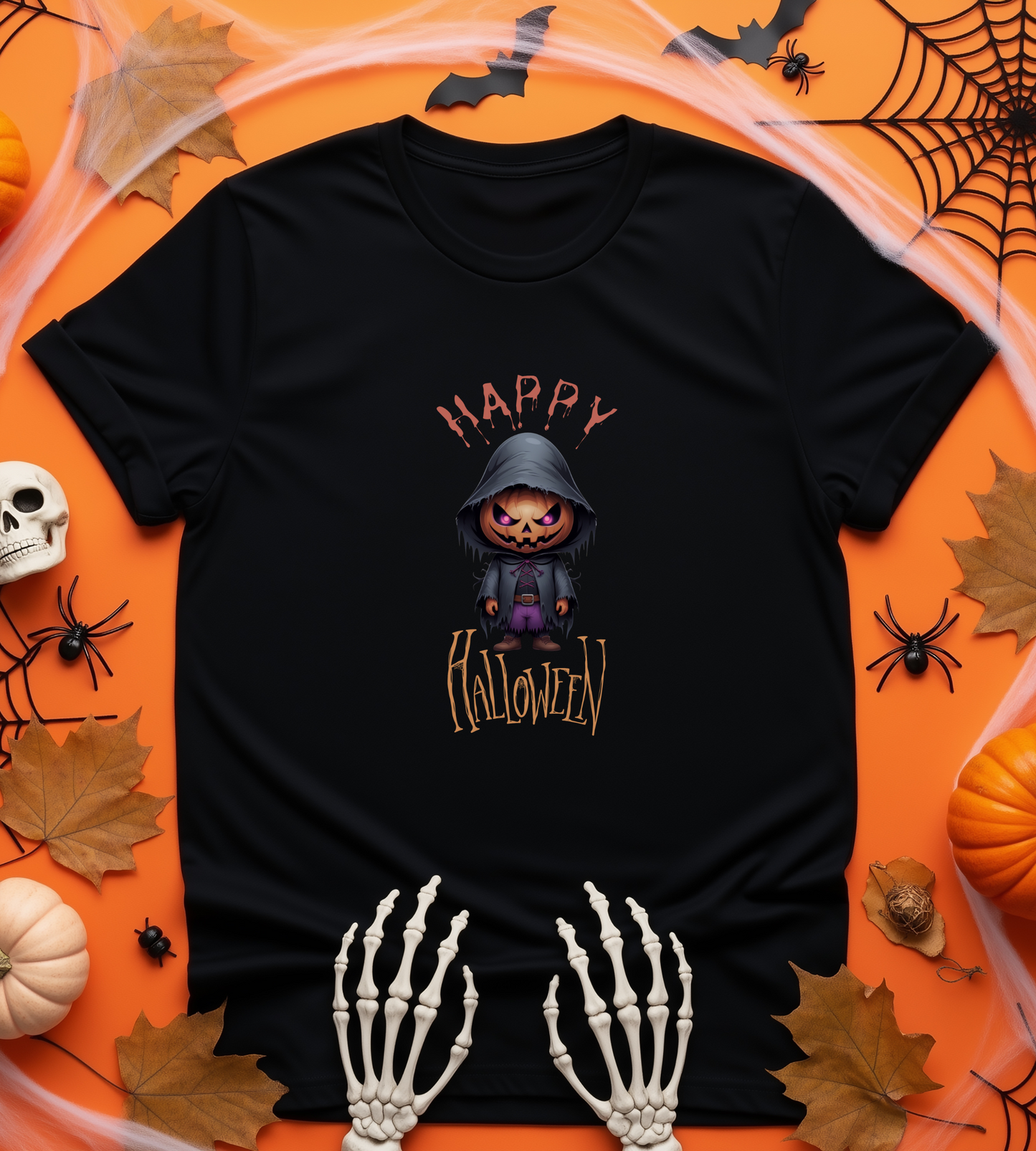 Happy Halloween Pumpkin Head Shirt – Spooky Jack O’Lantern Graphic Tee – Bella Canvas 3001 Unisex T-Shirt