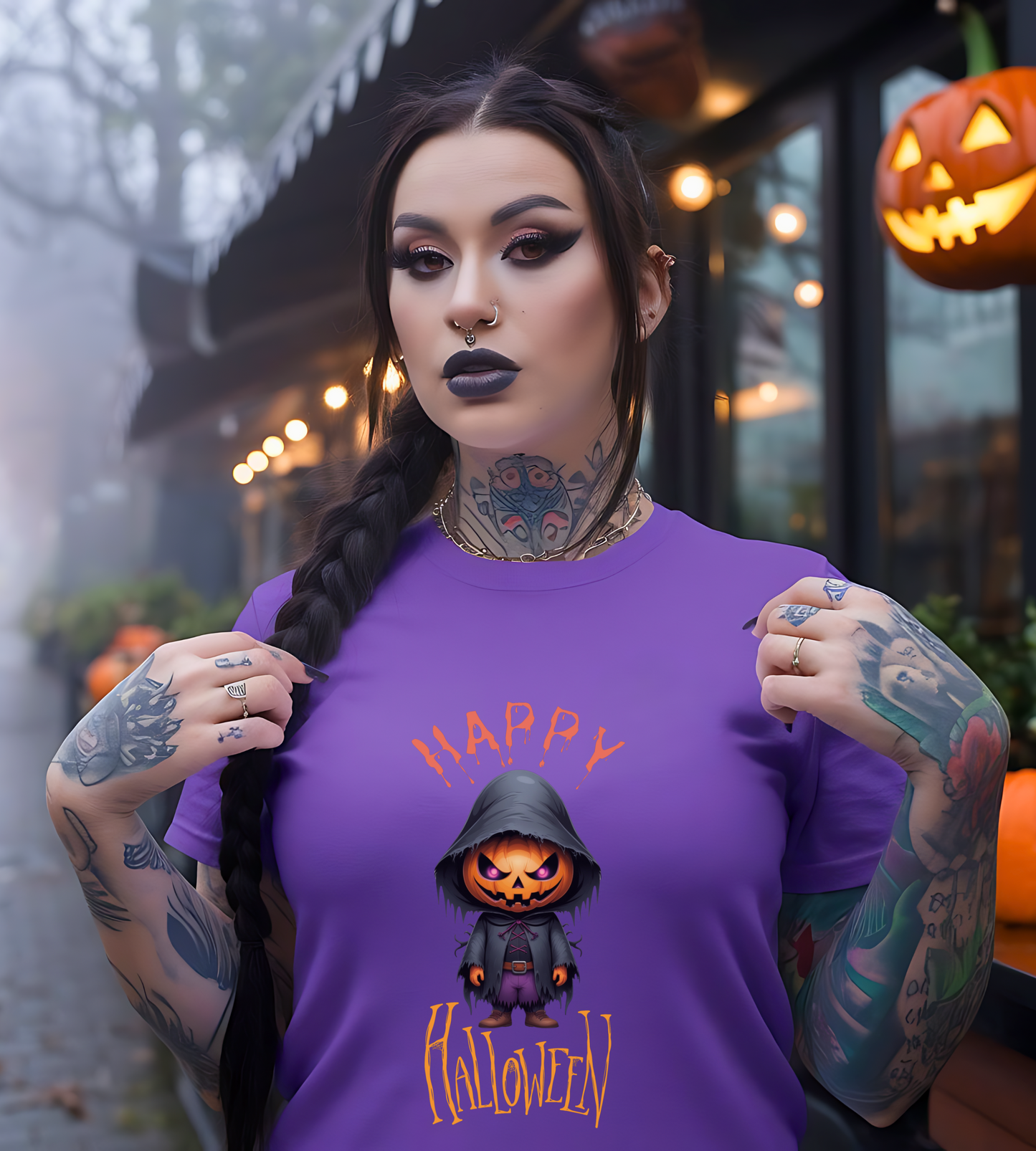 Happy Halloween Pumpkin Head Shirt – Spooky Jack O’Lantern Graphic Tee – Bella Canvas 3001 Unisex T-Shirt