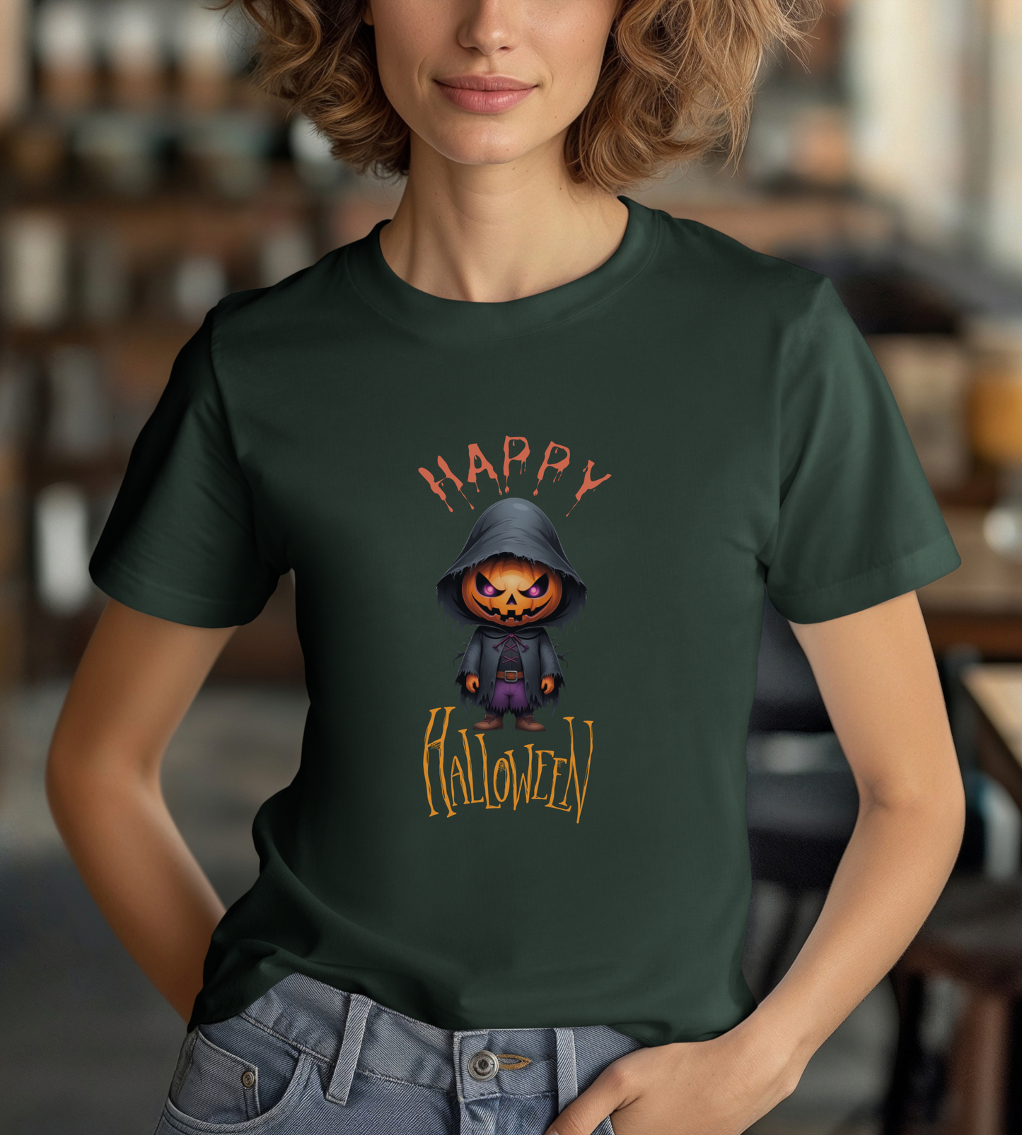 Happy Halloween Pumpkin Head Shirt – Spooky Jack O’Lantern Graphic Tee – Bella Canvas 3001 Unisex T-Shirt