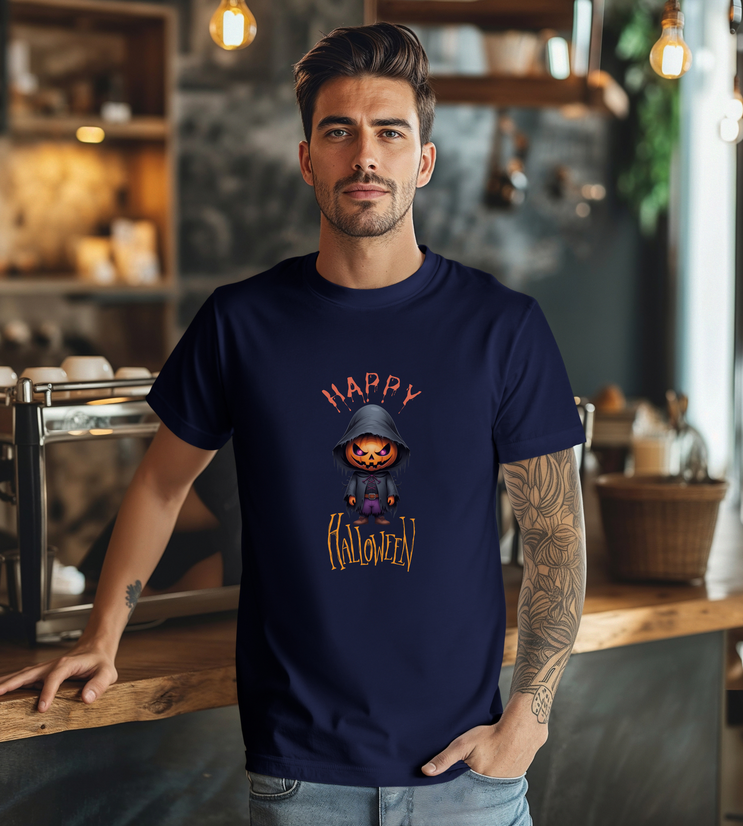 Happy Halloween Pumpkin Head Shirt – Spooky Jack O’Lantern Graphic Tee – Bella Canvas 3001 Unisex T-Shirt