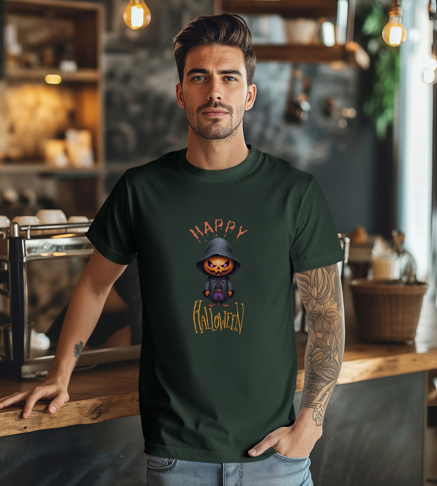 Happy Halloween Pumpkin Head Shirt – Spooky Jack O’Lantern Graphic Tee – Bella Canvas 3001 Unisex T-Shirt