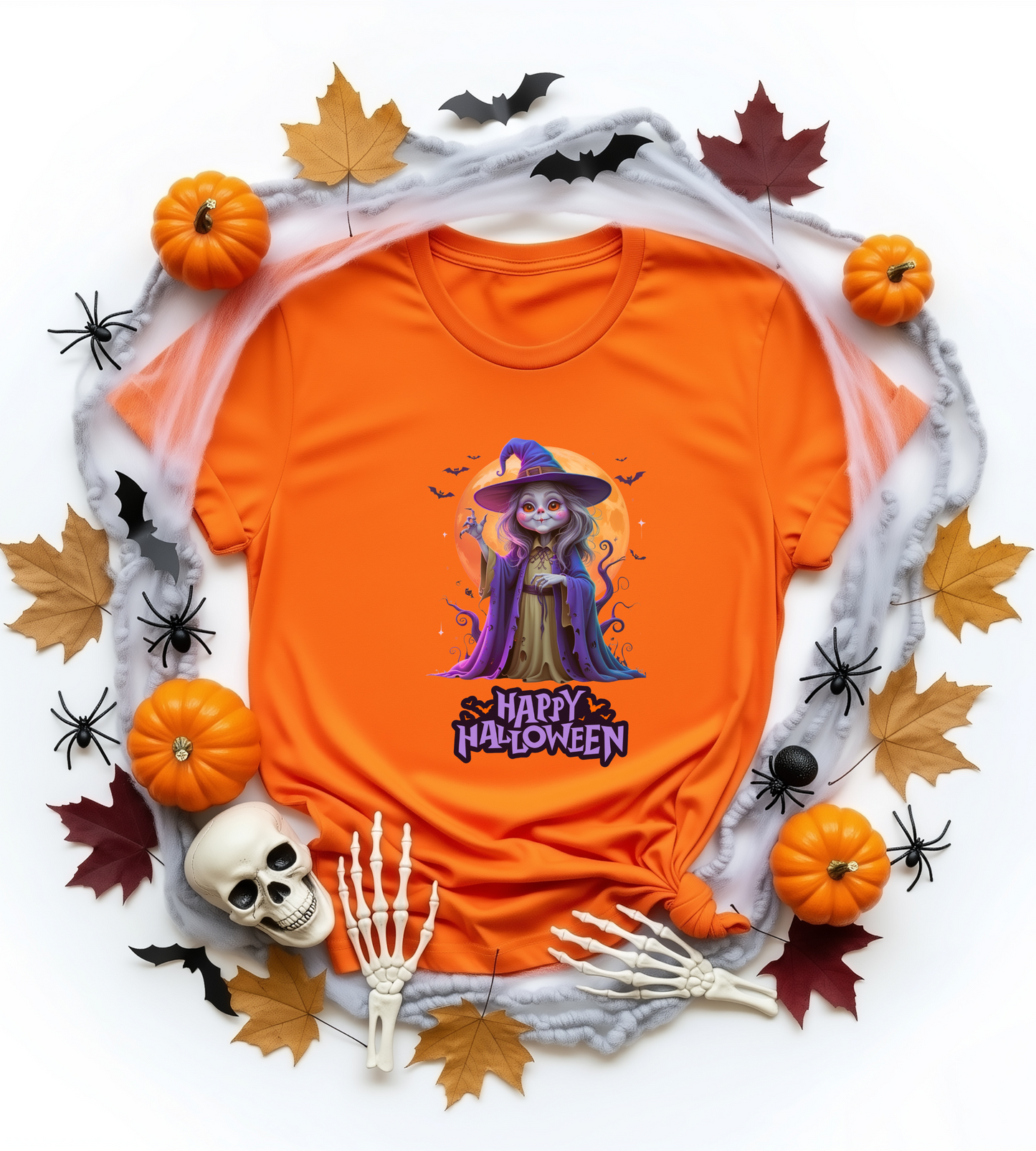 Happy Halloween Witch Shirt – Spooky Full Moon Graphic Tee – Bella Canvas 3001 – Unisex Halloween T-Shirt for Women Men