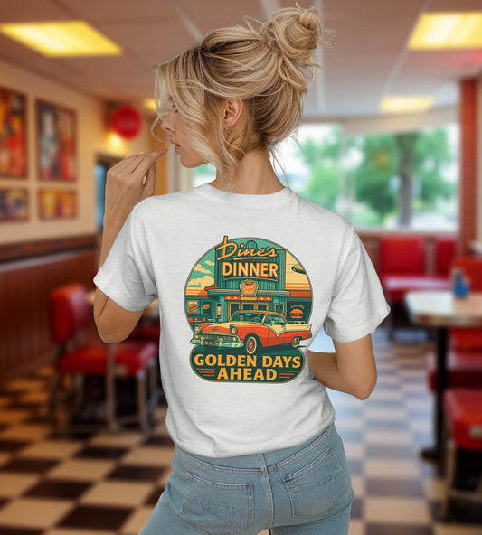 Golden Days Ahead Retro Diner T-Shirt, Vintage 50s Classic Car Graphic Tee, American Dinner Drive-In Style, Bella Canvas 3001 Unisex Shirt