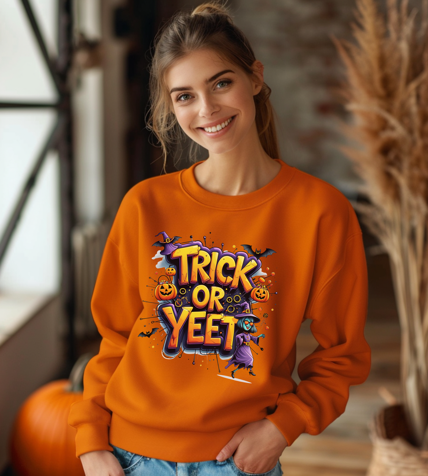 Trick or Yeet Unisex Heavy Blend Crewneck Sweatshirt – Funny Witch & Pumpkin Halloween Pullover