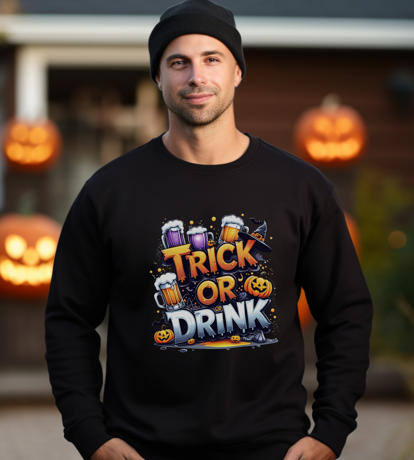 "Trick or Drink Halloween Sweatshirt – Unisex Cozy Crewneck, Spooky Season Fall Outfit, Funny Party Gift"