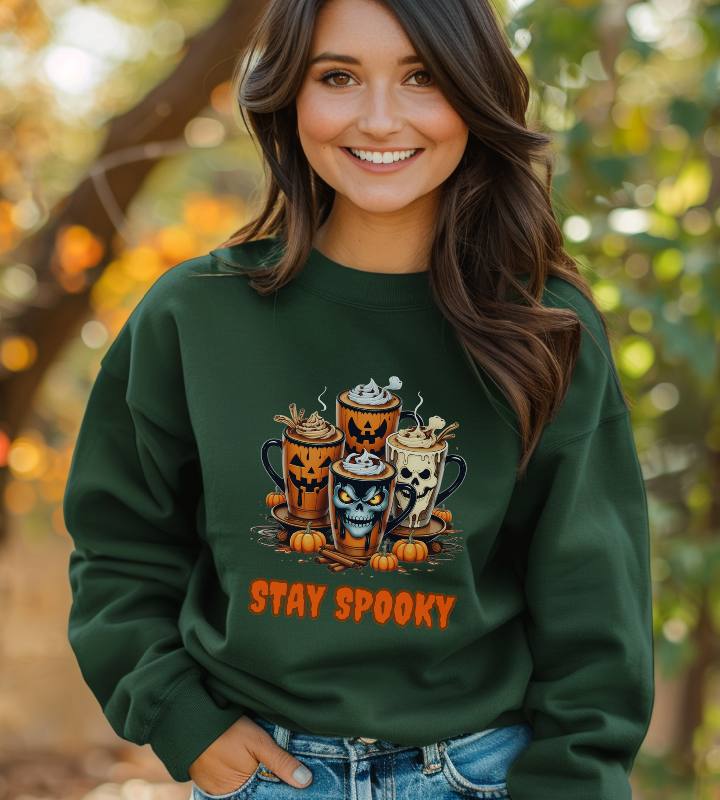 "Stay Spooky Halloween Coffee Cup Sweatshirt – Cozy Gildan Crewneck for Fall & Pumpkin Lovers"