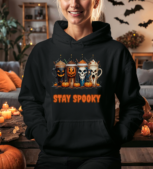 Stay Spooky Halloween Coffee Cups Sweatshirt – Unisex Gildan Heavy Blend Crewneck Pullover