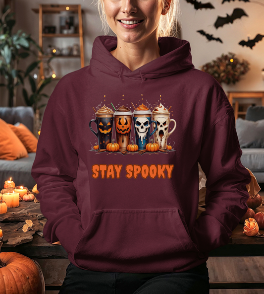 Stay Spooky Halloween Coffee Cups Sweatshirt – Unisex Gildan Heavy Blend Crewneck Pullover