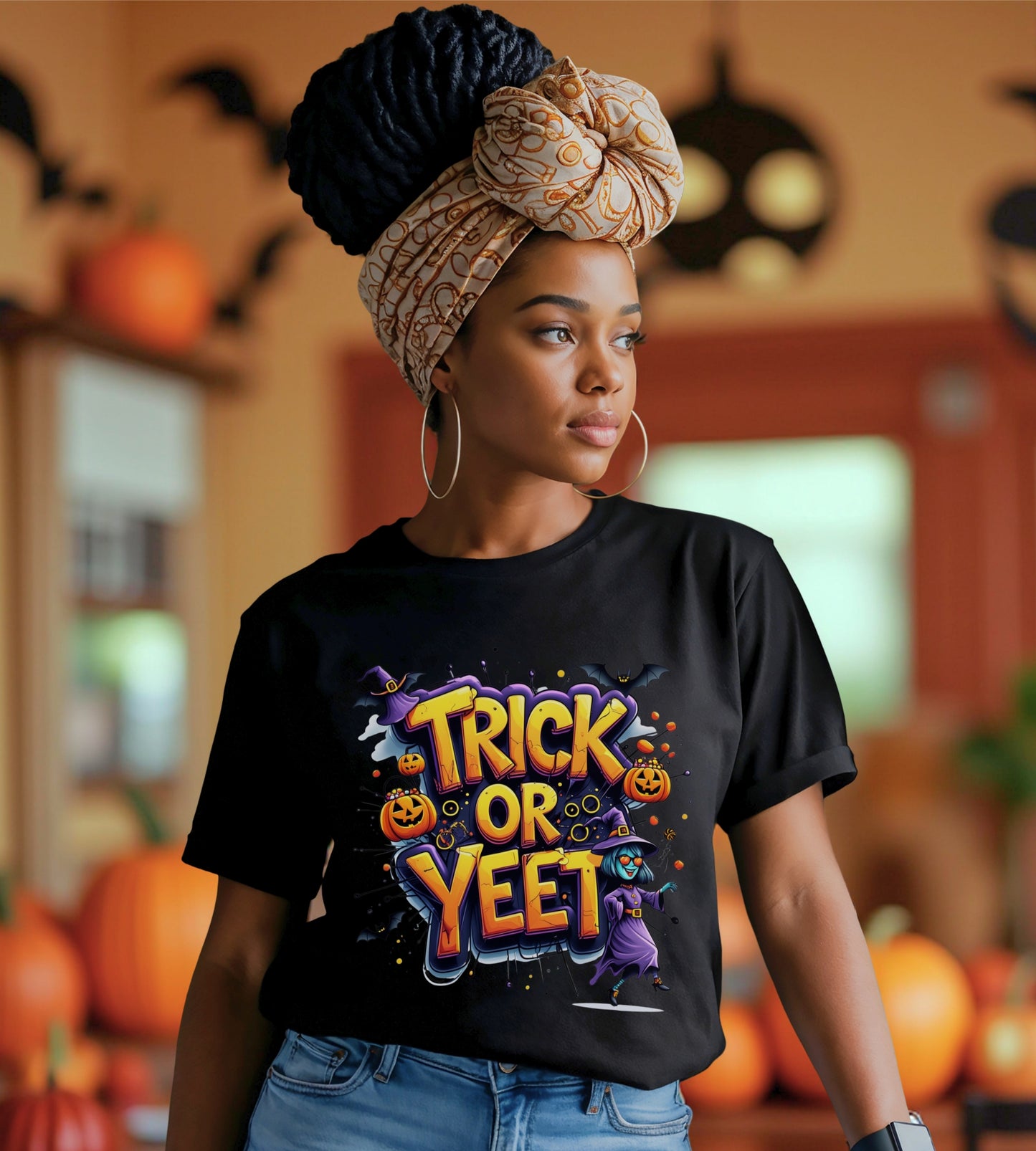 Trick or Yeet Halloween Shirt | Funny Witch Pumpkin Graphic Tee | Spooky Unisex Costume T-Shirt | Trendy Halloween Party Top