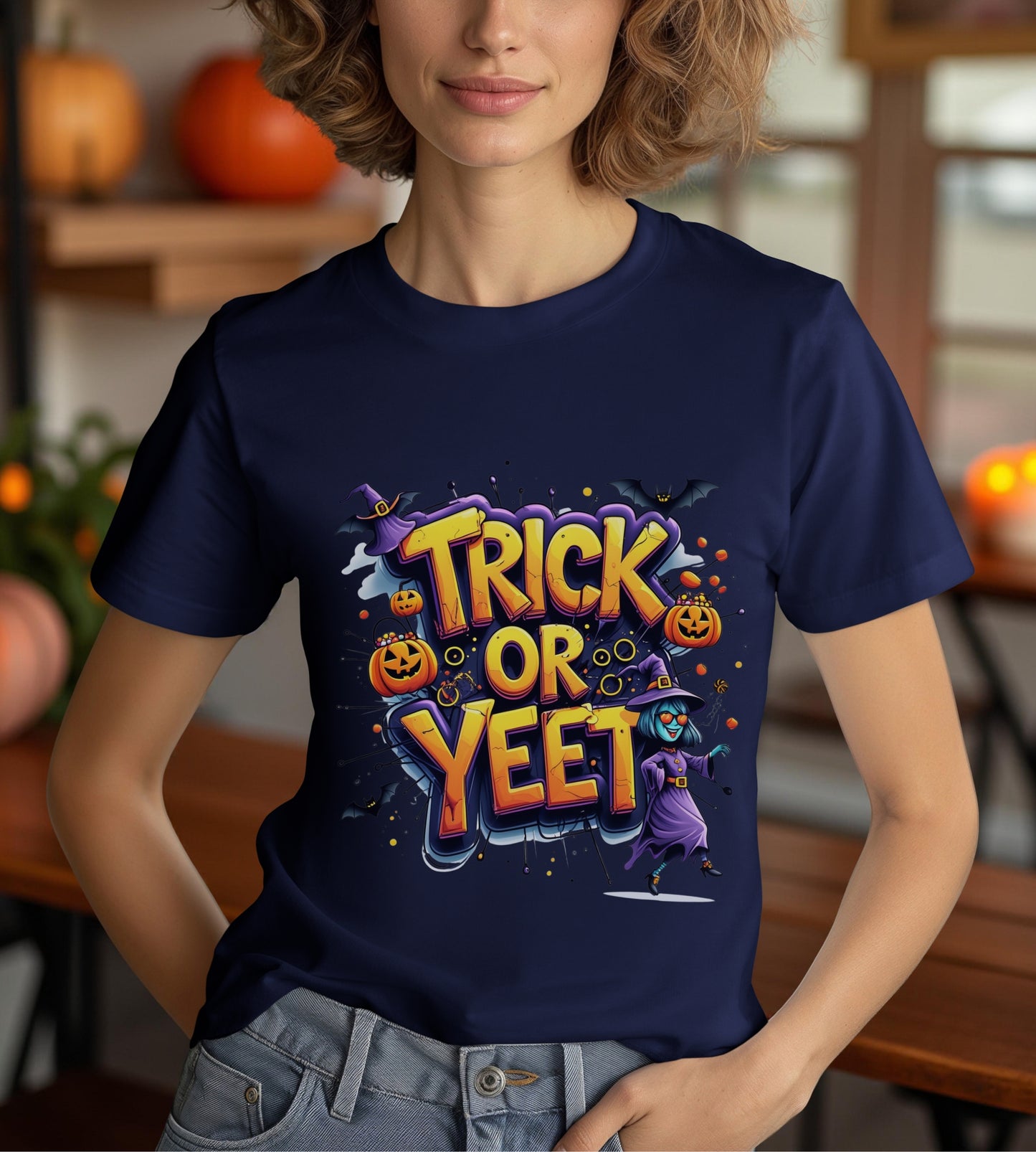 Trick or Yeet Halloween Shirt | Funny Witch Pumpkin Graphic Tee | Spooky Unisex Costume T-Shirt | Trendy Halloween Party Top
