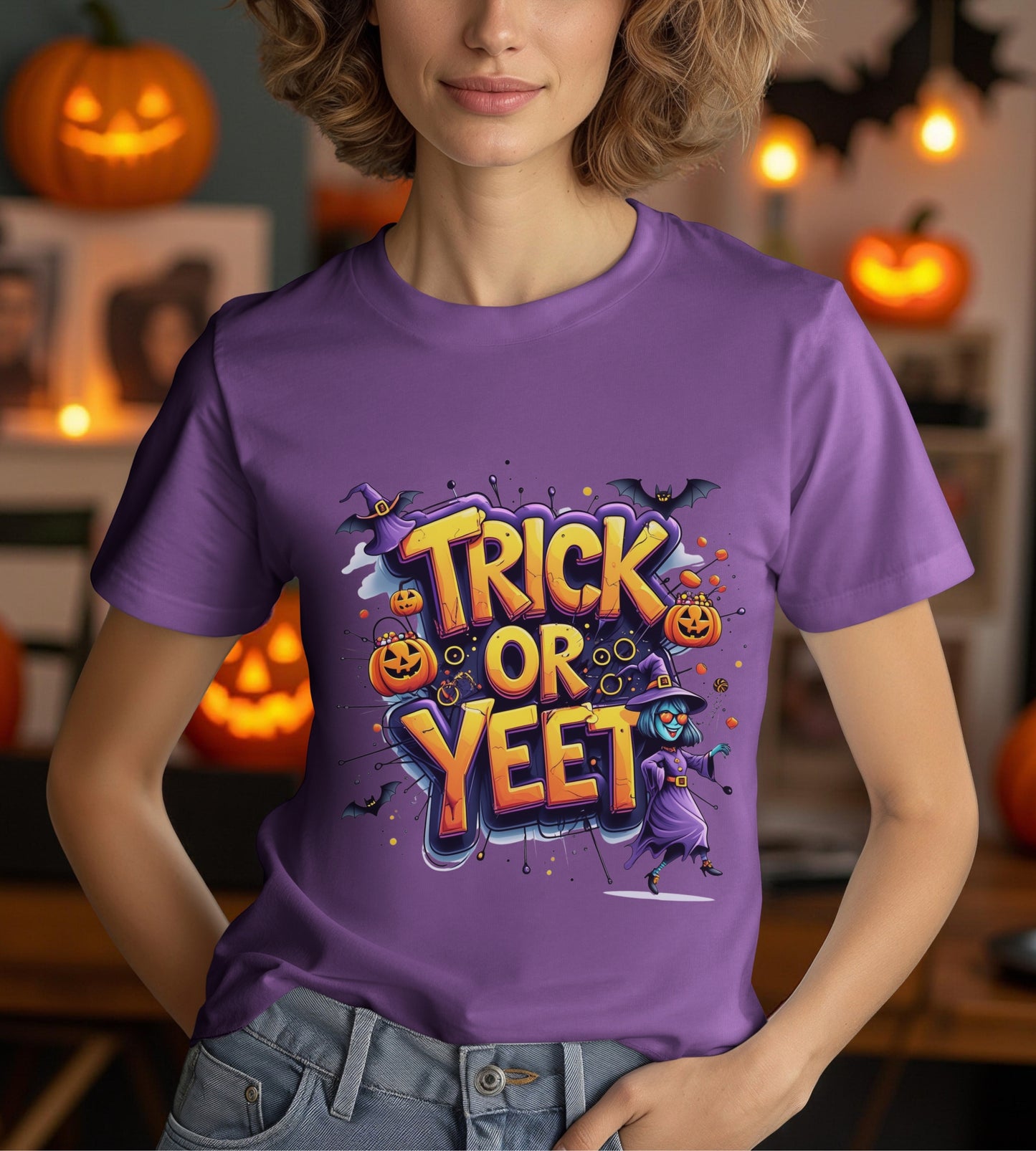 Trick or Yeet Halloween Shirt | Funny Witch Pumpkin Graphic Tee | Spooky Unisex Costume T-Shirt | Trendy Halloween Party Top