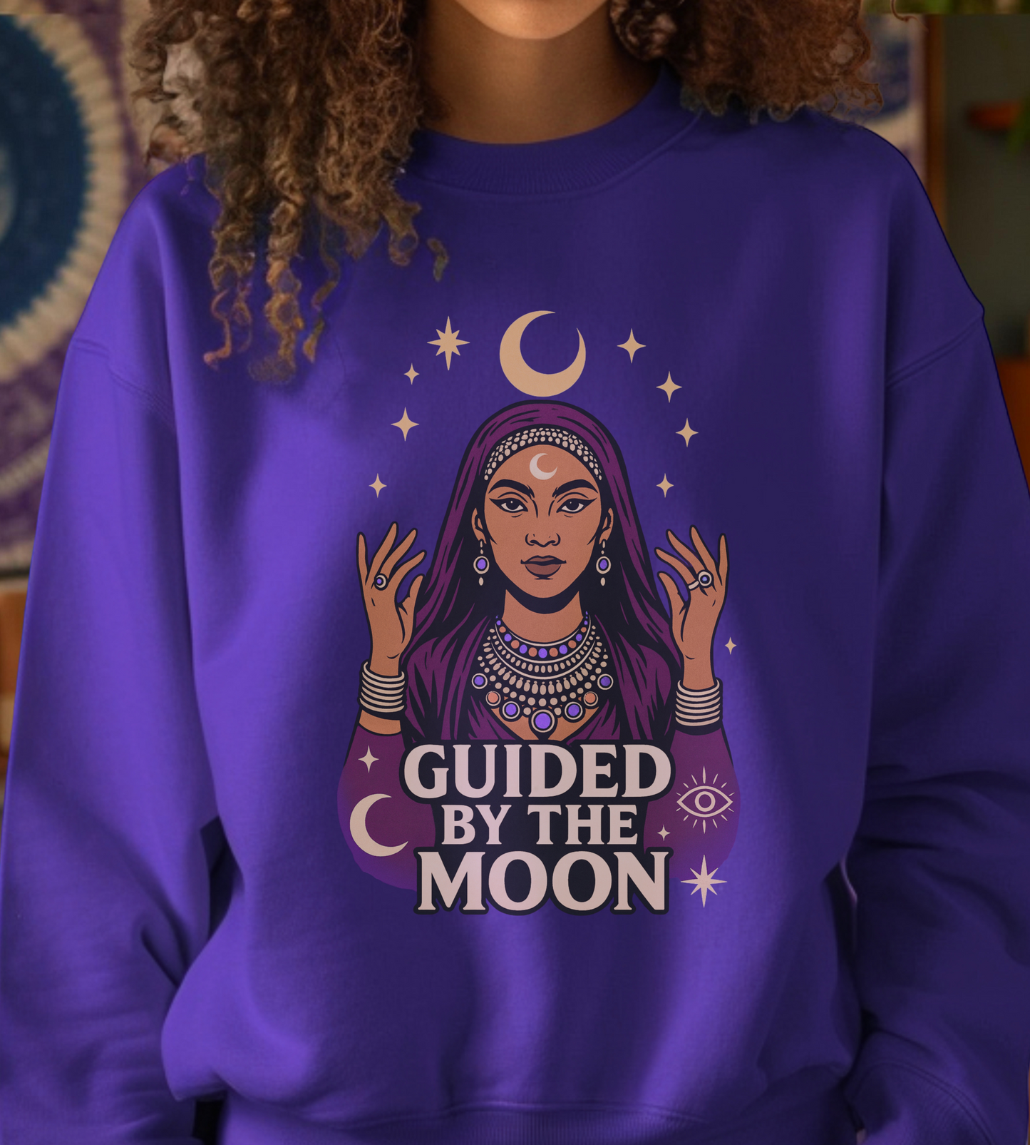 Guided by the Moon Sweatshirt, Mystical Celestial Graphic Pullover, Astrology Spiritual Unisex Crewneck, Moon Phase Cozy Gift, Celestial