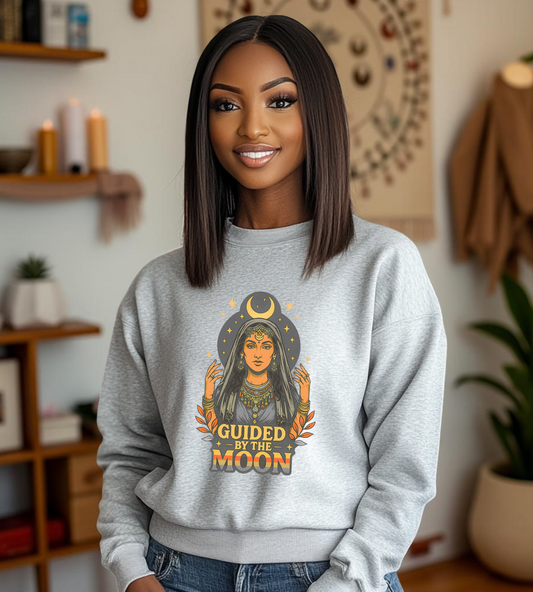 Guided by the Moon Sweatshirt, Celestial Graphic Pullover, Moon Phase Cozy Top, Astrology Gift, Gildan 18000 Sweatshirt