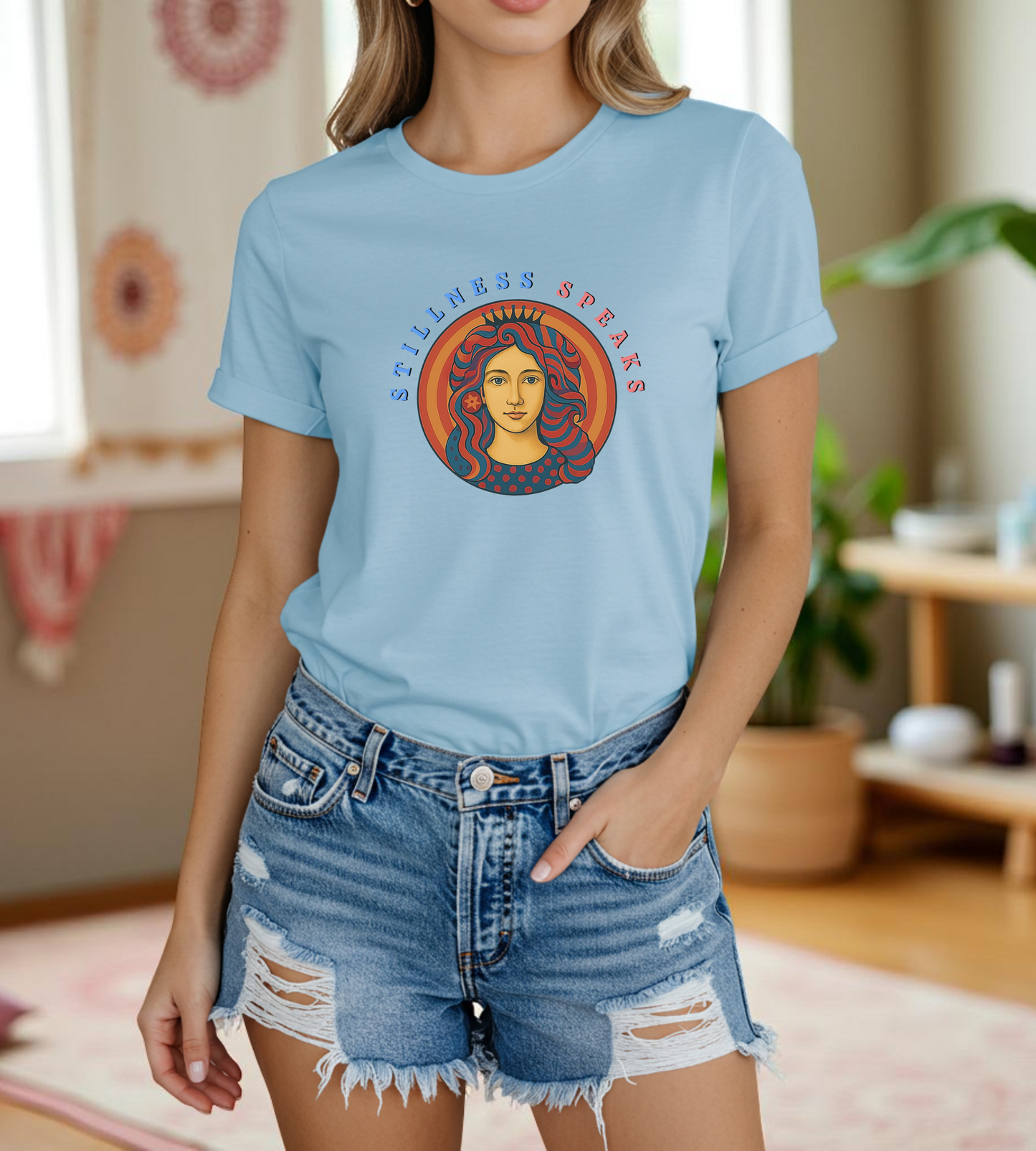 Stillness Speaks T-Shirt, Psychedelic Retro Graphic Tee, Spiritual Mystic Woman Shirt, 70s Boho Aesthetic Top, Inner Peace Gift, Unisex