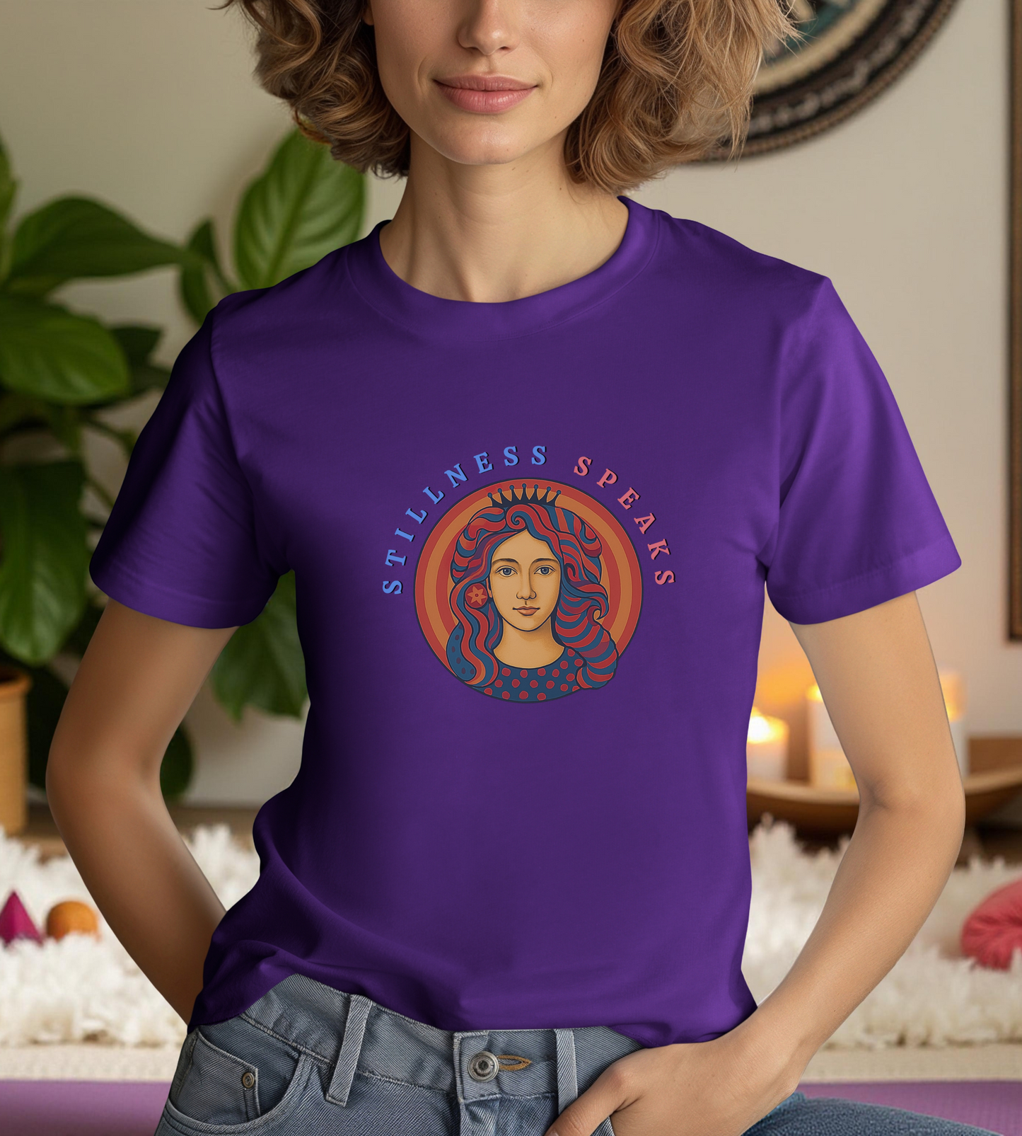Stillness Speaks T-Shirt, Psychedelic Retro Graphic Tee, Spiritual Mystic Woman Shirt, 70s Boho Aesthetic Top, Inner Peace Gift, Unisex