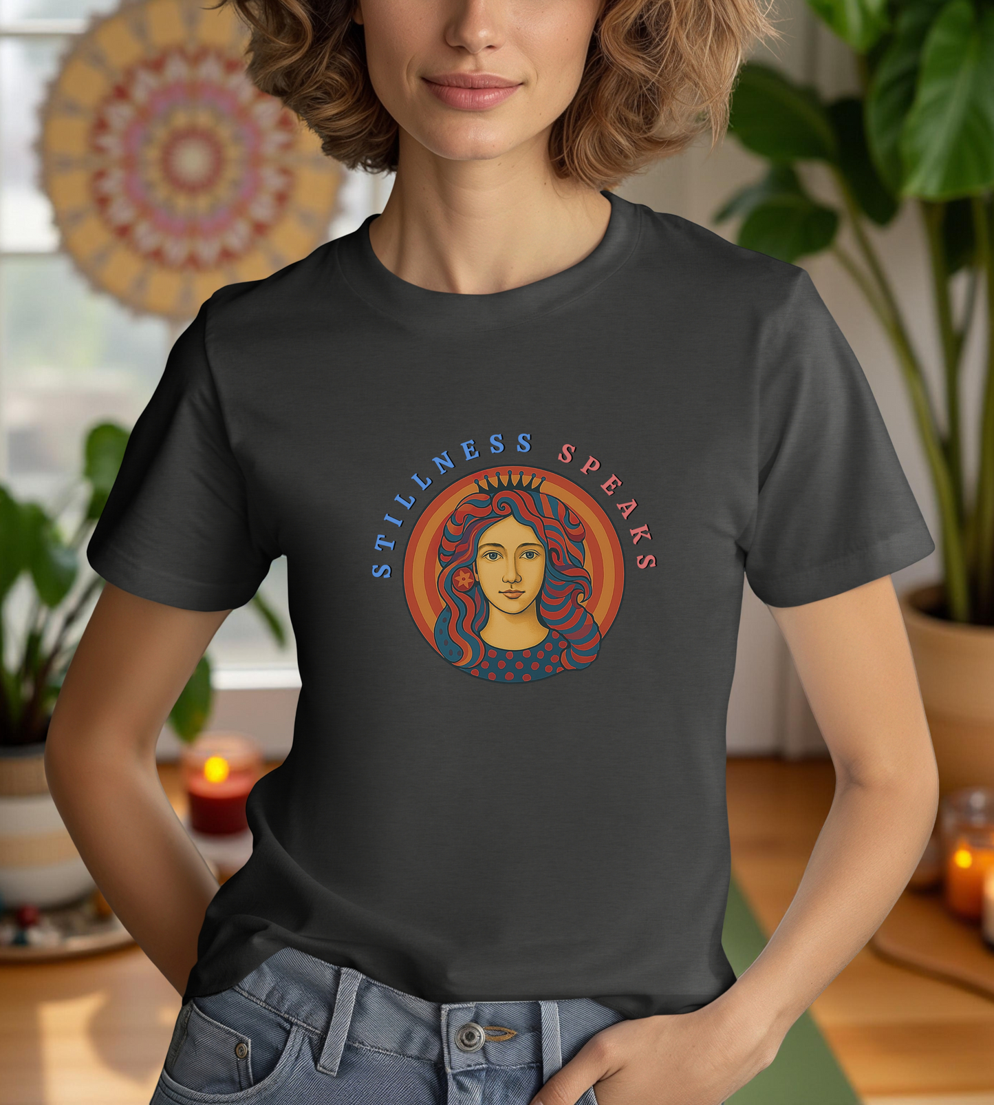Stillness Speaks T-Shirt, Psychedelic Retro Graphic Tee, Spiritual Mystic Woman Shirt, 70s Boho Aesthetic Top, Inner Peace Gift, Unisex