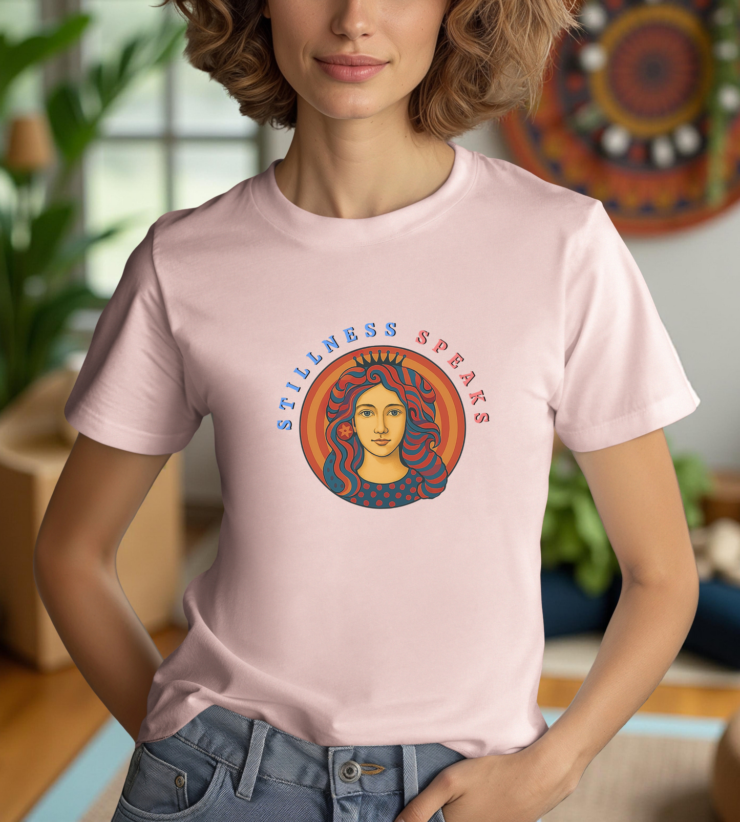 Stillness Speaks T-Shirt, Psychedelic Retro Graphic Tee, Spiritual Mystic Woman Shirt, 70s Boho Aesthetic Top, Inner Peace Gift, Unisex