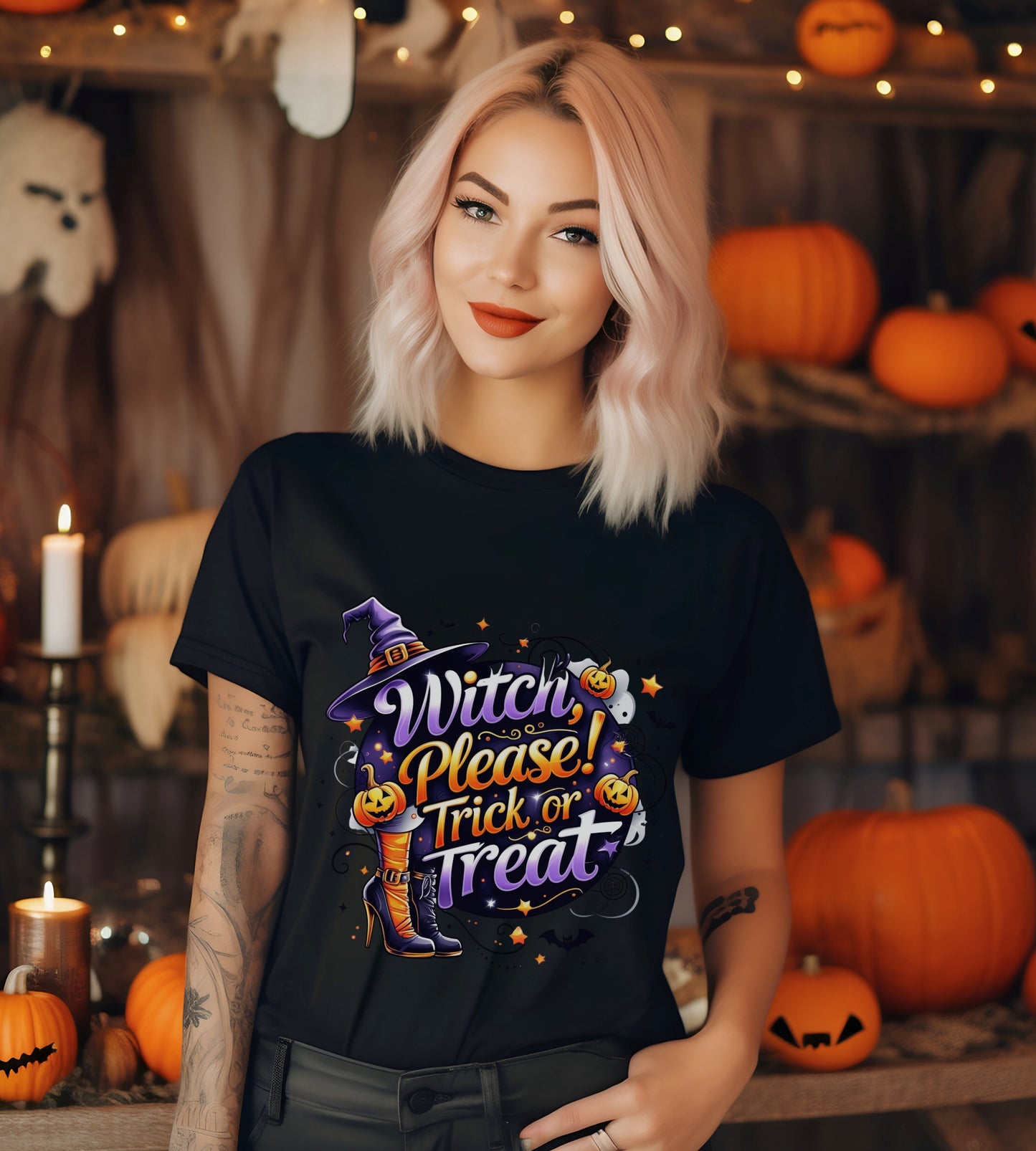 Witch Please Trick or Treat Halloween Shirt | Funny Witch Pumpkin Graphic Tee | Spooky Unisex Costume T-Shirt | Cute Halloween Party Top