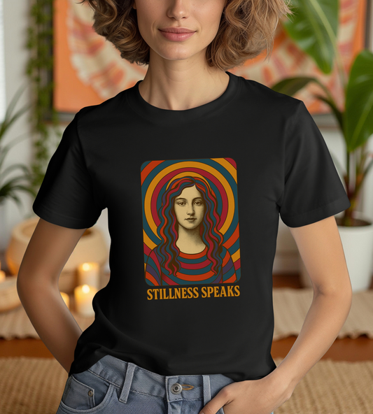 Stillness Speaks Unisex Heavy Cotton Tee, Psychedelic Retro Graphic Shirt, Spiritual Boho Aesthetic Top, Vintage 70s Trippy Tshirt,