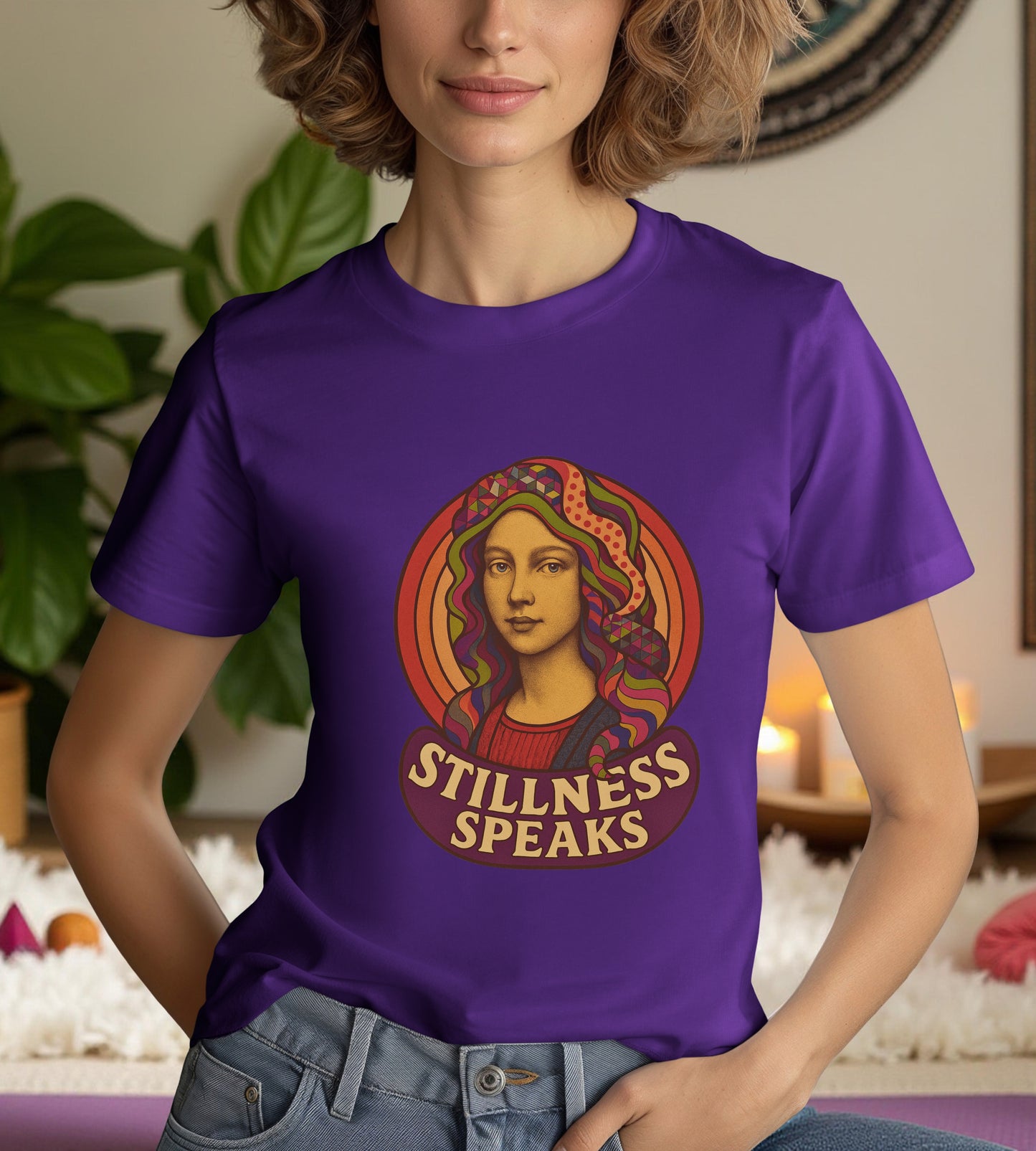 Stillness Speaks T-Shirt, Psychedelic Retro 70s Graphic Tee, Spiritual Mystic Woman Shirt, Boho Trippy Aesthetic Top, Inner Peace Gift,