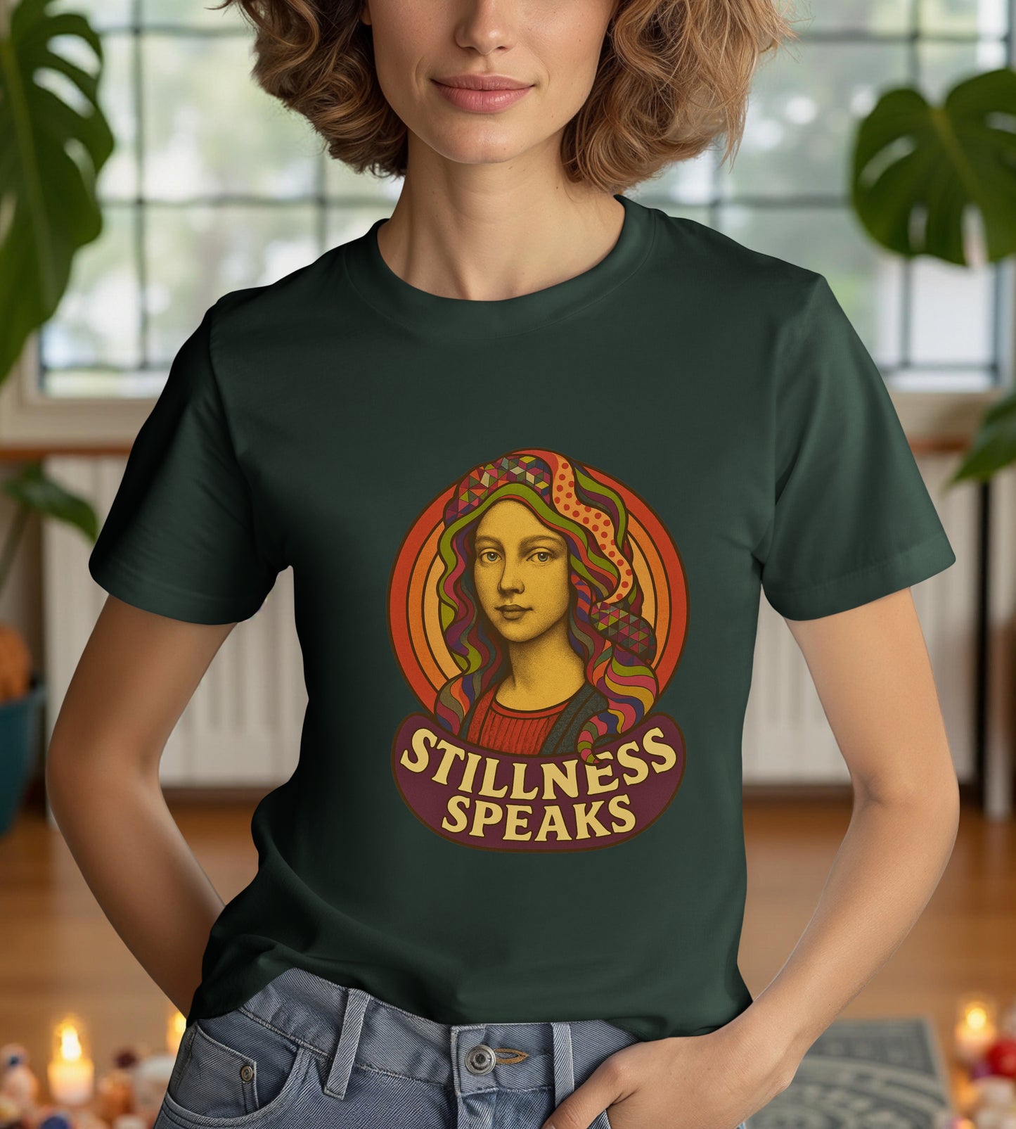 Stillness Speaks T-Shirt, Psychedelic Retro 70s Graphic Tee, Spiritual Mystic Woman Shirt, Boho Trippy Aesthetic Top, Inner Peace Gift,