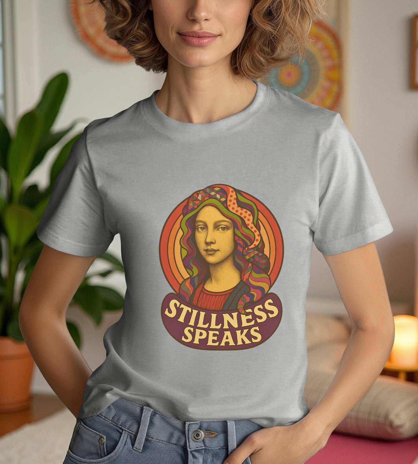 Stillness Speaks T-Shirt, Psychedelic Retro 70s Graphic Tee, Spiritual Mystic Woman Shirt, Boho Trippy Aesthetic Top, Inner Peace Gift,